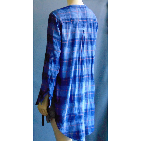 Anthro Holding Horses Blue Plaid Hi Low Tunic M - Picture 5 of 7